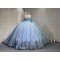 Mumuleo Sky Blue Sparkly Detachable Sweep Train Ball Gown Floor-Length Modern Satin Print Knitted Teenagers Quinceanera Dresses