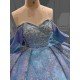 Mumuleo Sky Blue Sparkly Detachable Sweep Train Ball Gown Floor-Length Modern Satin Print Knitted Teenagers Quinceanera Dresses