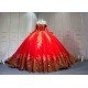 Mumuleo Red & Gold Quinceanera Ball Gown Floor-Length Sweep Train Satin Modern Dress for Teenagers