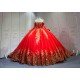 Mumuleo Red & Gold Quinceanera Ball Gown Floor-Length Sweep Train Satin Modern Dress for Teenagers