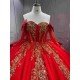 Mumuleo Red & Gold Quinceanera Ball Gown Floor-Length Sweep Train Satin Modern Dress for Teenagers