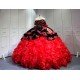 Mumuleo Custom Made Burgundy Black Floor-Length Ball Gown Quinceanera Dress Off-Shoulder Lace Appliques Sweep Train Luxury Satin