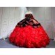Mumuleo Custom Made Burgundy Black Floor-Length Ball Gown Quinceanera Dress Off-Shoulder Lace Appliques Sweep Train Luxury Satin