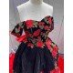 Mumuleo Custom Made Burgundy Black Floor-Length Ball Gown Quinceanera Dress Off-Shoulder Lace Appliques Sweep Train Luxury Satin