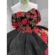 Mumuleo Custom Made Burgundy Black Floor-Length Ball Gown Quinceanera Dress Off-Shoulder Lace Appliques Sweep Train Luxury Satin