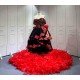 Mumuleo Custom Made Burgundy Black Floor-Length Ball Gown Quinceanera Dress Off-Shoulder Lace Appliques Sweep Train Luxury Satin