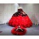 Mumuleo Custom Made Burgundy Black Floor-Length Ball Gown Quinceanera Dress Off-Shoulder Lace Appliques Sweep Train Luxury Satin