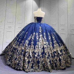 Mumuleo Royal Blue Glitter Quinceanera Dress Floor-Length Ball Gown Sweetheart Neckline Sweep Train Luxury Party Wedding