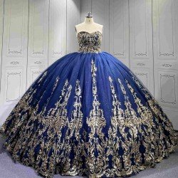 Mumuleo Royal Blue Glitter Quinceanera Dress Floor-Length Ball Gown Sweetheart Neckline Sweep Train Luxury Party Wedding