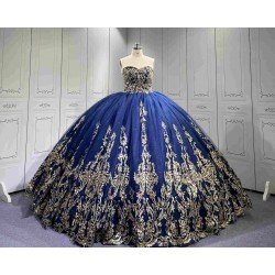 Mumuleo Royal Blue Glitter Quinceanera Dress Floor-Length Ball Gown Sweetheart Neckline Sweep Train Luxury Party Wedding