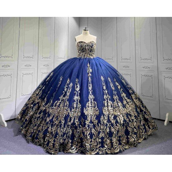 Mumuleo Royal Blue Glitter Quinceanera Dress Floor-Length Ball Gown Sweetheart Neckline Sweep Train Luxury Party Wedding