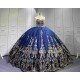 Mumuleo Royal Blue Glitter Quinceanera Dress Floor-Length Ball Gown Sweetheart Neckline Sweep Train Luxury Party Wedding