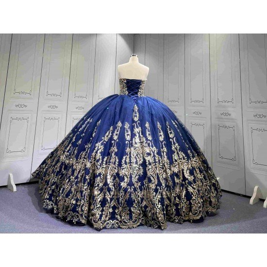 Mumuleo Royal Blue Glitter Quinceanera Dress Floor-Length Ball Gown Sweetheart Neckline Sweep Train Luxury Party Wedding