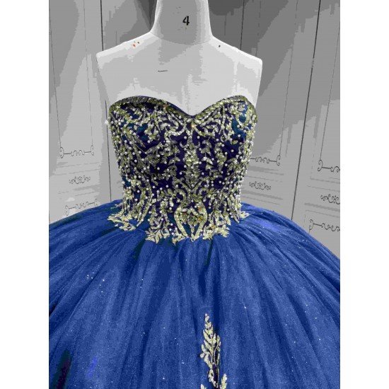 Mumuleo Royal Blue Glitter Quinceanera Dress Floor-Length Ball Gown Sweetheart Neckline Sweep Train Luxury Party Wedding