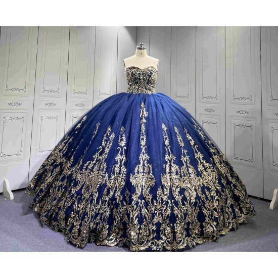 Mumuleo Royal Blue Glitter Quinceanera Dress Floor-Length Ball Gown Sweetheart Neckline Sweep Train Luxury Party Wedding