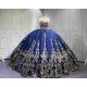 Mumuleo Royal Blue Glitter Quinceanera Dress Floor-Length Ball Gown Sweetheart Neckline Sweep Train Luxury Party Wedding