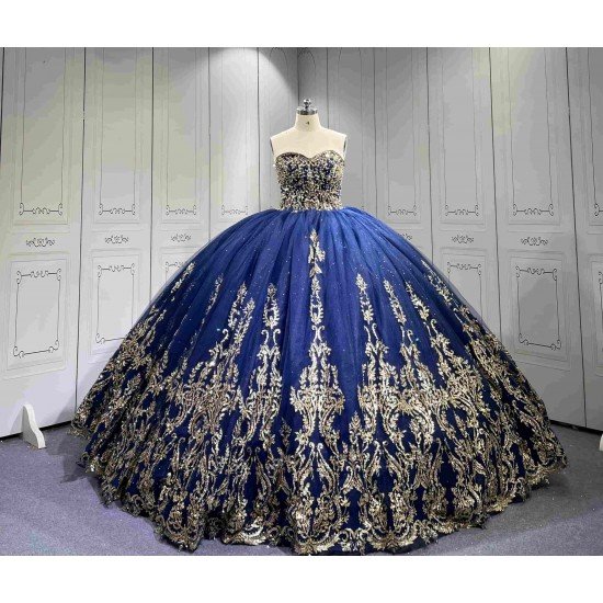 Mumuleo Royal Blue Glitter Quinceanera Dress Floor-Length Ball Gown Sweetheart Neckline Sweep Train Luxury Party Wedding