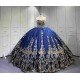Mumuleo Royal Blue Glitter Quinceanera Dress Floor-Length Ball Gown Sweetheart Neckline Sweep Train Luxury Party Wedding