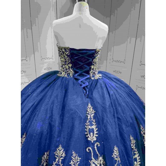 Mumuleo Royal Blue Glitter Quinceanera Dress Floor-Length Ball Gown Sweetheart Neckline Sweep Train Luxury Party Wedding