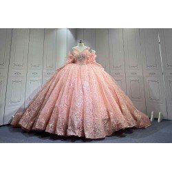 Mumuleo 2026 Rose Gose Lace Off-Shoulder Appliques Bow Natural Waist Embroidered Quinceanera Ball Gown Dress with Sweep Train