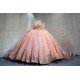 Mumuleo 2026 Rose Gose Lace Off-Shoulder Appliques Bow Natural Waist Embroidered Quinceanera Ball Gown Dress with Sweep Train