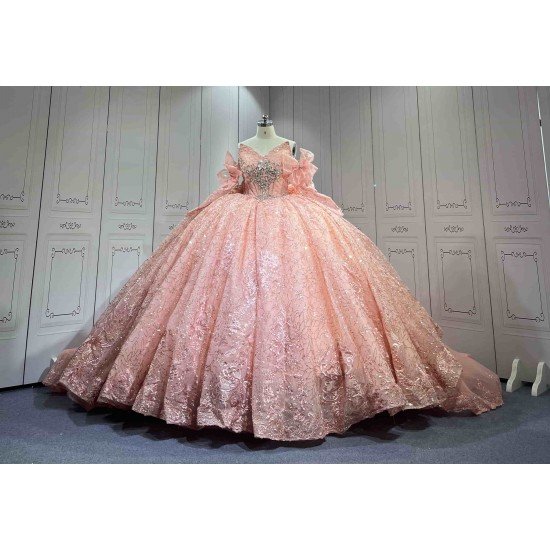 Mumuleo 2026 Rose Gose Lace Off-Shoulder Appliques Bow Natural Waist Embroidered Quinceanera Ball Gown Dress with Sweep Train