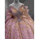Mumuleo 2026 Rose Gose Lace Off-Shoulder Appliques Bow Natural Waist Embroidered Quinceanera Ball Gown Dress with Sweep Train