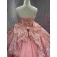 Mumuleo 2026 Rose Gose Lace Off-Shoulder Appliques Bow Natural Waist Embroidered Quinceanera Ball Gown Dress with Sweep Train