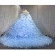 Mumuleo Sky Blue Quinceanera Dresses Satin Print Appliques Bow Natural Waist Teenagers Knitted Sweep Train Good Quality Low