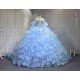 Mumuleo Sky Blue Quinceanera Dresses Satin Print Appliques Bow Natural Waist Teenagers Knitted Sweep Train Good Quality Low