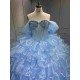 Mumuleo Sky Blue Quinceanera Dresses Satin Print Appliques Bow Natural Waist Teenagers Knitted Sweep Train Good Quality Low