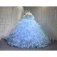 Mumuleo Sky Blue Quinceanera Dresses Satin Print Appliques Bow Natural Waist Teenagers Knitted Sweep Train Good Quality Low
