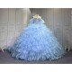 Mumuleo Sky Blue Quinceanera Dresses Satin Print Appliques Bow Natural Waist Teenagers Knitted Sweep Train Good Quality Low