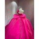 Mumuleo Modern Fuchsia Quinceanera Dress Satin Knitted Lace Appliques Bow Natural Waist Floor-Length Sweep Train Large Size