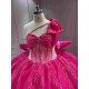 Mumuleo Modern Fuchsia Quinceanera Dress Satin Knitted Lace Appliques Bow Natural Waist Floor-Length Sweep Train Large Size