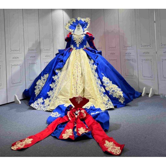 Mumuleo Snow White Inspired Quinceanera Floor-Length Modern Satin Lace Dress with Cape for Teenagers