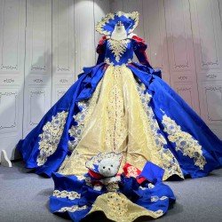 Mumuleo Snow White Inspired Quinceanera Floor-Length Modern Satin Lace Dress with Cape for Teenagers