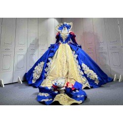 Mumuleo Snow White Inspired Quinceanera Floor-Length Modern Satin Lace Dress with Cape for Teenagers