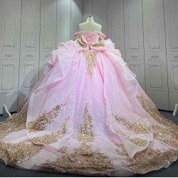 Mumuleo Rosa Quinceanera Floor-Length Ball Gown Satin Knitted Dress Appliques Bow Natural Waist Candy Color-Cheap High Quality