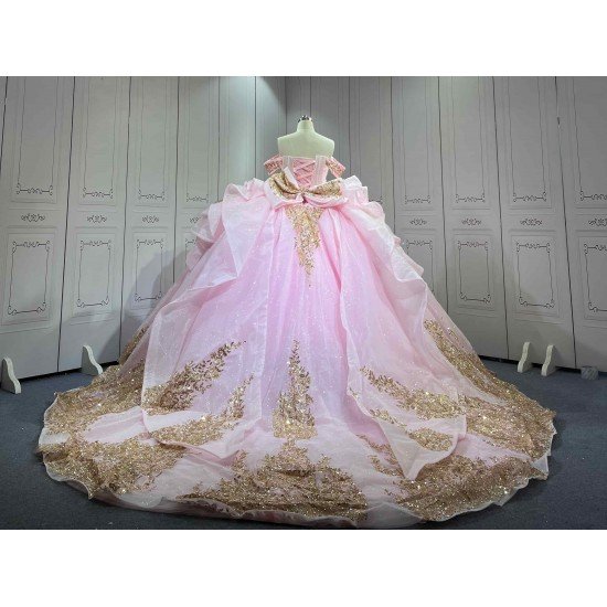 Mumuleo Rosa Quinceanera Floor-Length Ball Gown Satin Knitted Dress Appliques Bow Natural Waist Candy Color-Cheap High Quality