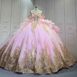 Mumuleo Rosa Quinceanera Floor-Length Ball Gown Satin Knitted Dress Appliques Bow Natural Waist Candy Color-Cheap High Quality