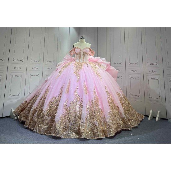 Mumuleo Rosa Quinceanera Floor-Length Ball Gown Satin Knitted Dress Appliques Bow Natural Waist Candy Color-Cheap High Quality