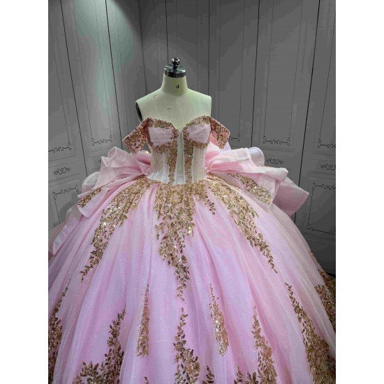 Mumuleo Rosa Quinceanera Floor-Length Ball Gown Satin Knitted Dress Appliques Bow Natural Waist Candy Color-Cheap High Quality