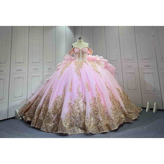 Mumuleo Rosa Quinceanera Floor-Length Ball Gown Satin Knitted Dress Appliques Bow Natural Waist Candy Color-Cheap High Quality