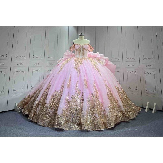 Mumuleo Rosa Quinceanera Floor-Length Ball Gown Satin Knitted Dress Appliques Bow Natural Waist Candy Color-Cheap High Quality