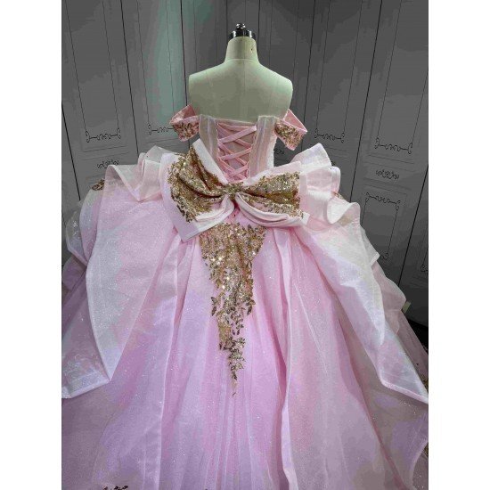 Mumuleo Rosa Quinceanera Floor-Length Ball Gown Satin Knitted Dress Appliques Bow Natural Waist Candy Color-Cheap High Quality