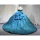 Mumuleo Modern Teal Quinceanera Dresses with Satin Knitted Fabric Natural Waist Print Appliques & Lace Bow for Outdoor Party
