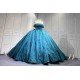 Mumuleo Modern Teal Quinceanera Dresses with Satin Knitted Fabric Natural Waist Print Appliques & Lace Bow for Outdoor Party
