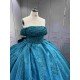 Mumuleo Modern Teal Quinceanera Dresses with Satin Knitted Fabric Natural Waist Print Appliques & Lace Bow for Outdoor Party