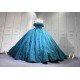 Mumuleo Modern Teal Quinceanera Dresses with Satin Knitted Fabric Natural Waist Print Appliques & Lace Bow for Outdoor Party